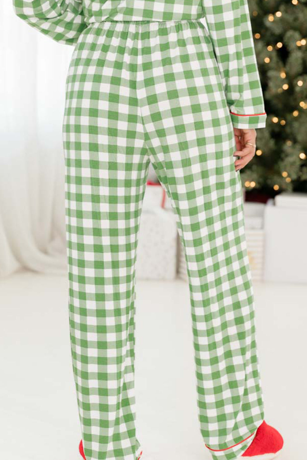 Plaid Print Shirt and Drawstring Pants Pajama Set