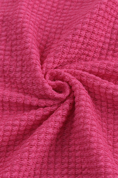 Hot Pink Pocket Buttons Front Waffle Knit Shacket