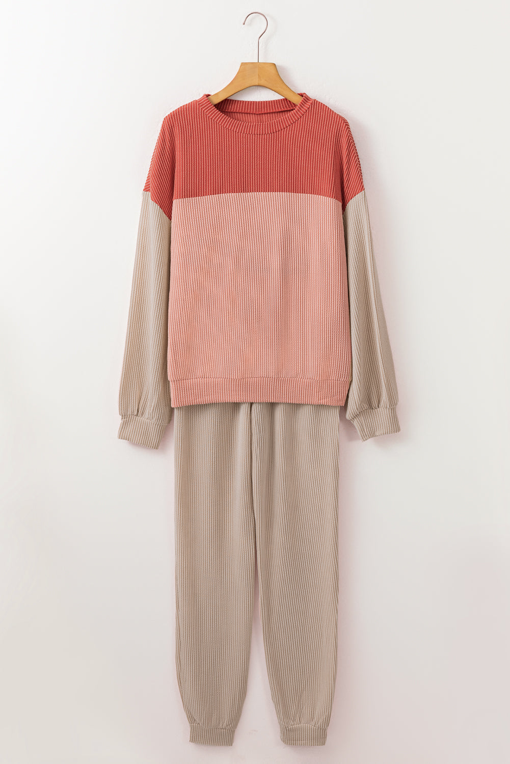 Red Colorblock Corded Slouchy Top and Pants Set