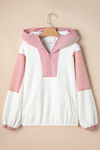 Patchwork Half Zip Oversized Sherpa Hoodie