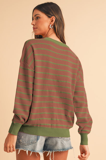 Orange Stripe Round Neck Drop Shoulder Loose Sweater