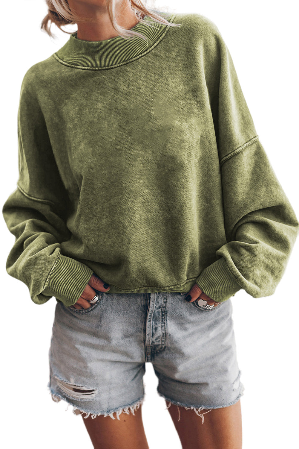 Plain Drop Shoulder Crew Neck Pullover Sweatshirt