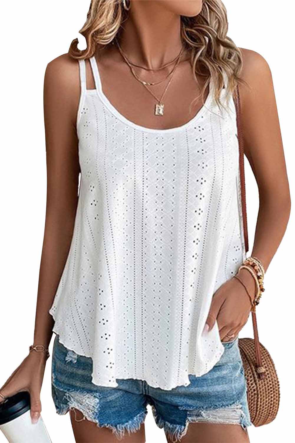 Black Eyelet Strappy Scoop Neck Cami Top