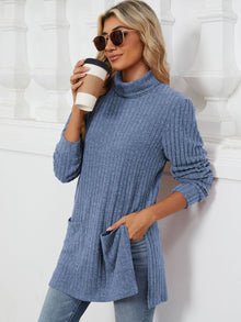 Slit Mock Neck Long Sleeve