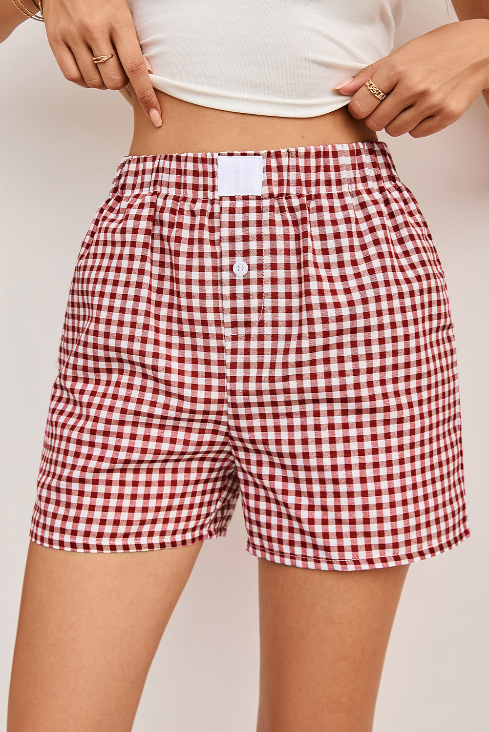 Red Vintage Plaid Print High Waisted Loose Wide Leg Shorts