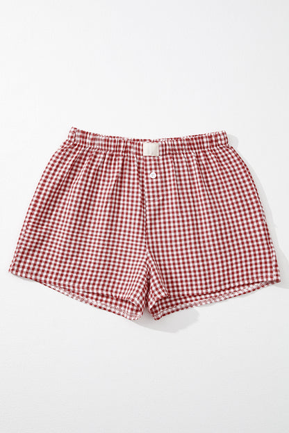 Red Vintage Plaid Print High Waisted Loose Wide Leg Shorts