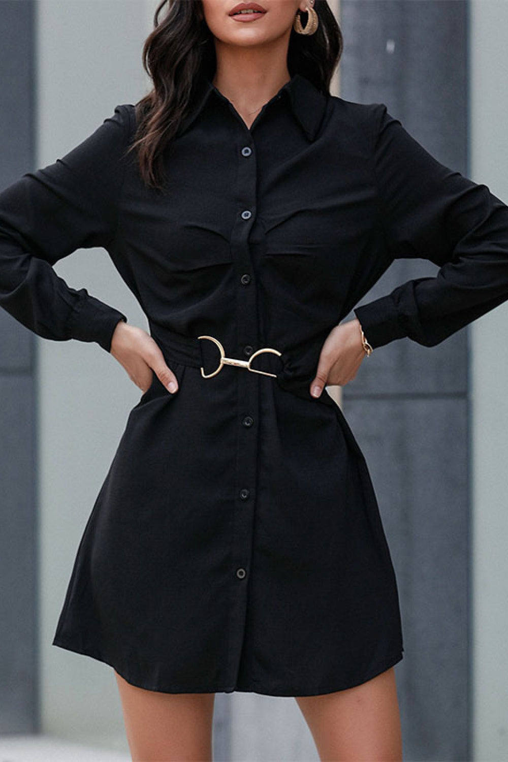 Perfee Belted Mini Shirt Dress