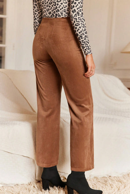 Chestnut Solid Color Double Breasted Straight Leg Pants