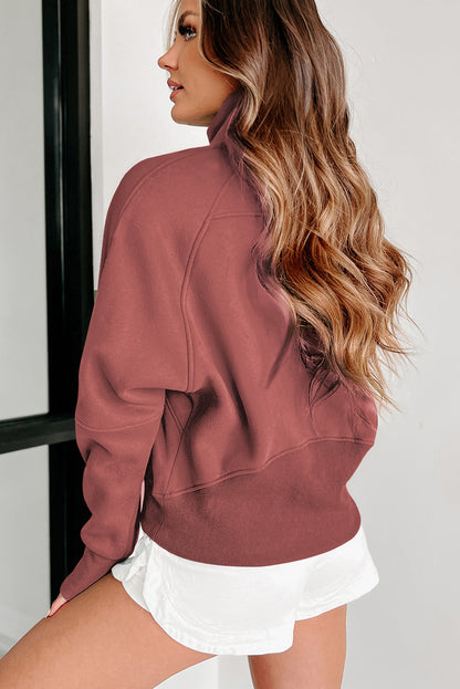 Zip Up Stand Collar Ribbed Thumbhole Sleeve Sweatshirt